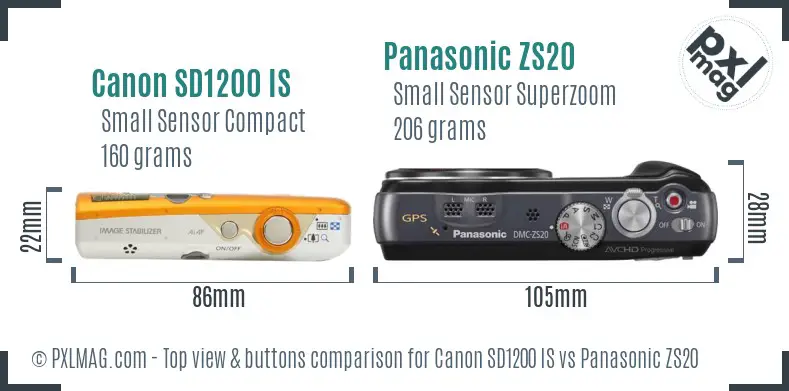 Canon SD1200 IS vs Panasonic ZS20 top view buttons comparison