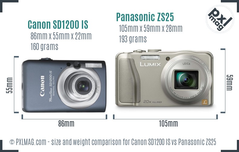 Canon SD1200 IS vs Panasonic ZS25 size comparison Canon SD1200 IS vs Panasonic ZS25 size comparison