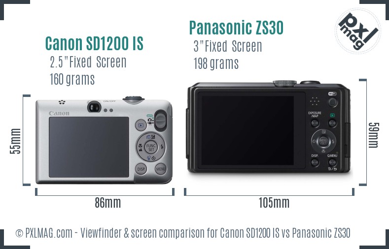 Canon SD1200 IS vs Panasonic ZS30 Screen and Viewfinder comparison