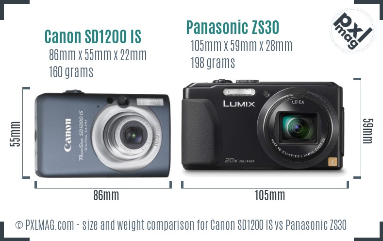 Canon SD1200 IS vs Panasonic ZS30 size comparison