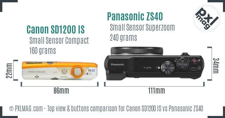 Canon SD1200 IS vs Panasonic ZS40 top view buttons comparison