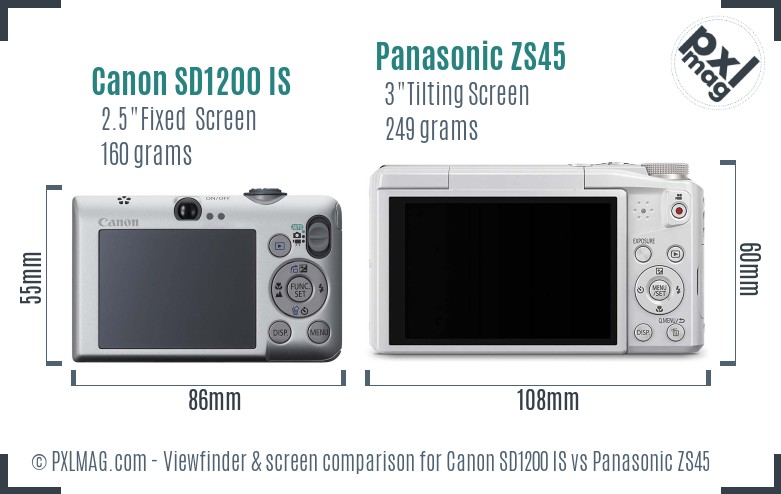 Canon SD1200 IS vs Panasonic ZS45 Screen and Viewfinder comparison