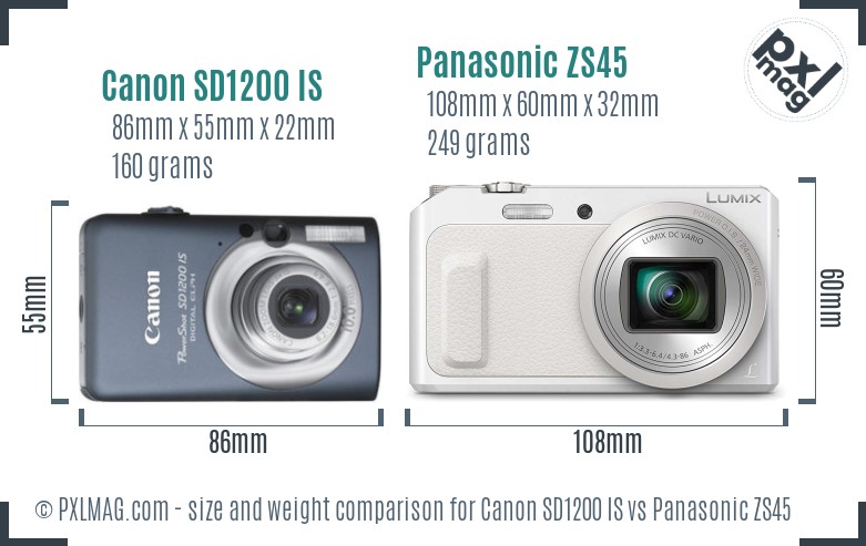 Canon SD1200 IS vs Panasonic ZS45 size comparison Canon SD1200 IS vs Panasonic ZS45 size comparison