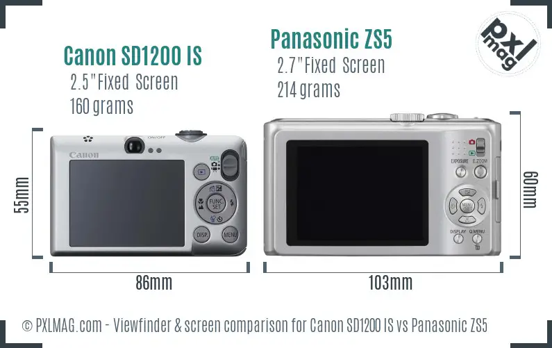 Canon SD1200 IS vs Panasonic ZS5 Screen and Viewfinder comparison