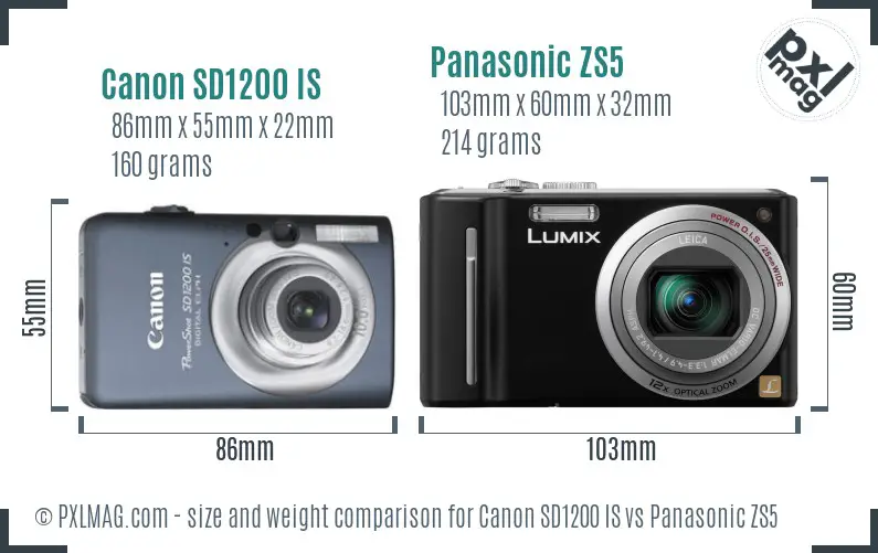 Canon SD1200 IS vs Panasonic ZS5 size comparison