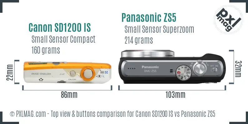 Canon SD1200 IS vs Panasonic ZS5 top view buttons comparison