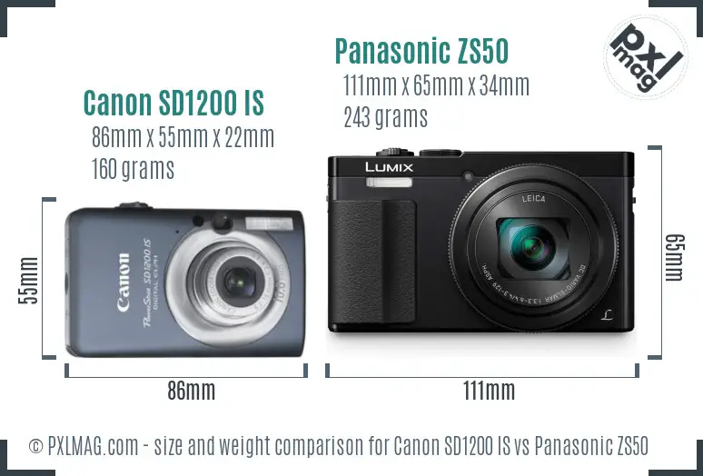 Canon SD1200 IS vs Panasonic ZS50 size comparison