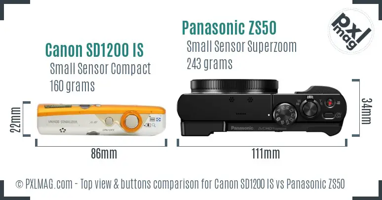 Canon SD1200 IS vs Panasonic ZS50 top view buttons comparison