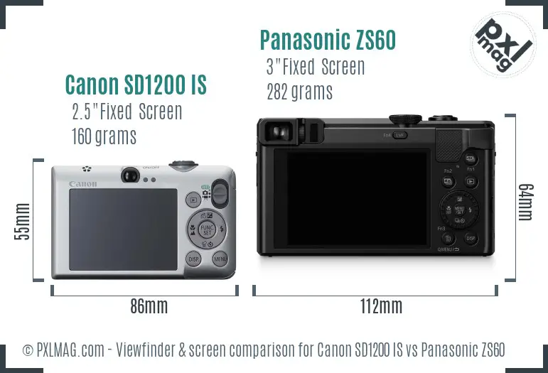 Canon SD1200 IS vs Panasonic ZS60 Screen and Viewfinder comparison
