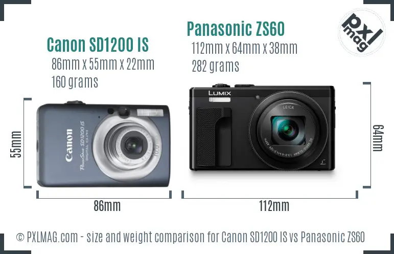 Canon SD1200 IS vs Panasonic ZS60 size comparison