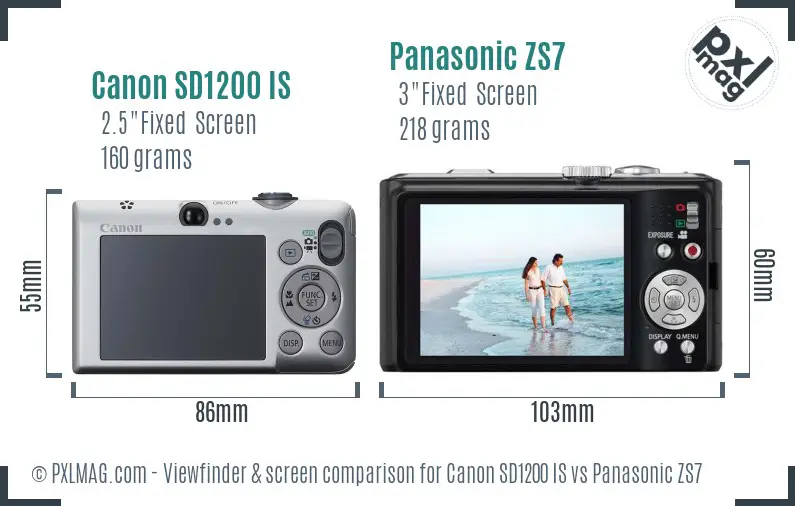 Canon SD1200 IS vs Panasonic ZS7 Screen and Viewfinder comparison