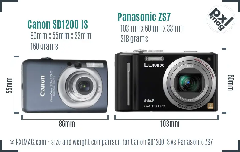 Canon SD1200 IS vs Panasonic ZS7 size comparison