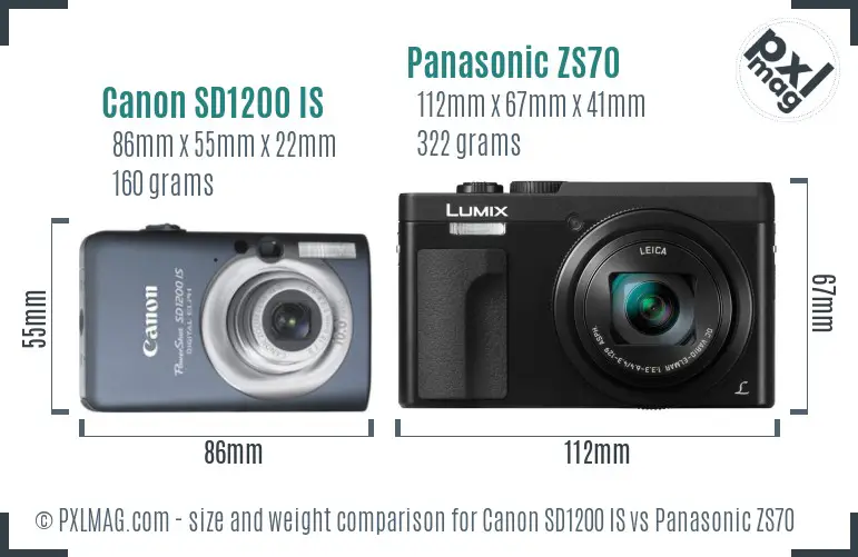 Canon SD1200 IS vs Panasonic ZS70 size comparison Canon SD1200 IS vs Panasonic ZS70 size comparison
