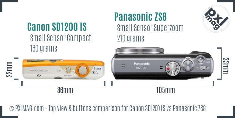 Canon SD1200 IS vs Panasonic ZS8 top view buttons comparison