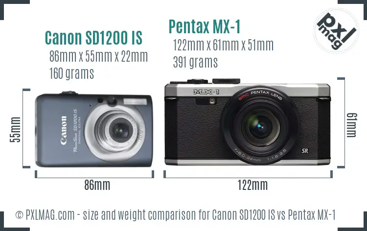 Canon SD1200 IS vs Pentax MX-1 size comparison