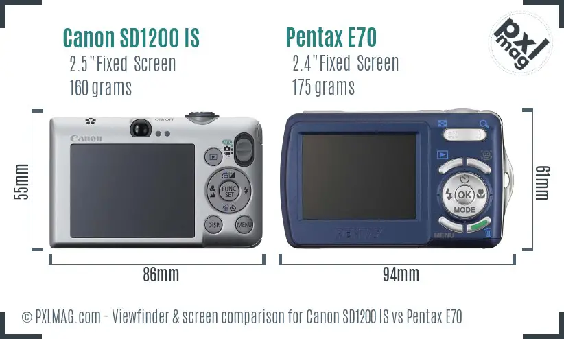 Canon SD1200 IS vs Pentax E70 Screen and Viewfinder comparison