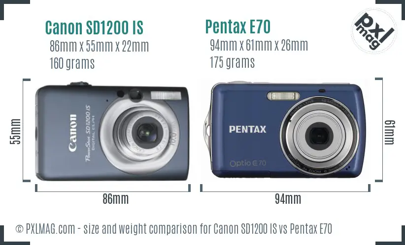 Canon SD1200 IS vs Pentax E70 size comparison