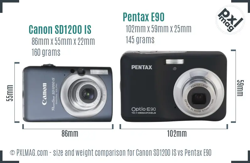 Canon SD1200 IS vs Pentax E90 size comparison Canon SD1200 IS vs Pentax E90 size comparison