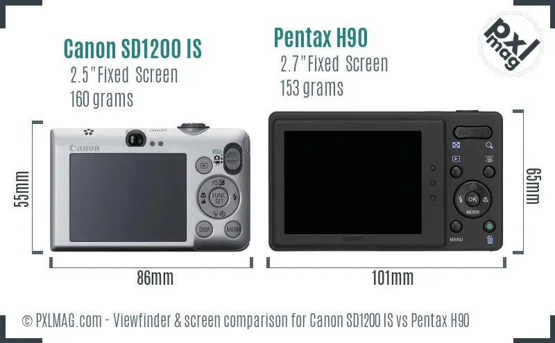 Canon SD1200 IS vs Pentax H90 Screen and Viewfinder comparison