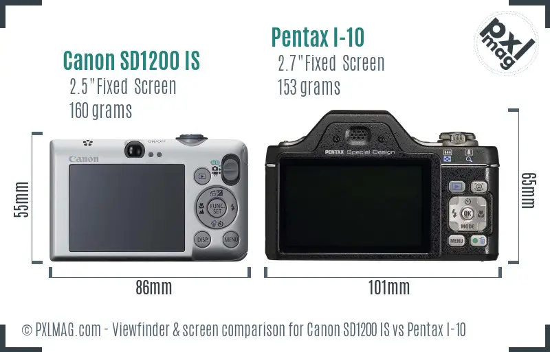 Canon SD1200 IS vs Pentax I-10 Screen and Viewfinder comparison