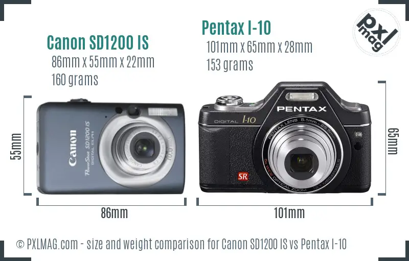Canon SD1200 IS vs Pentax I-10 size comparison