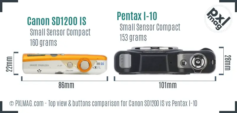 Canon SD1200 IS vs Pentax I-10 top view buttons comparison