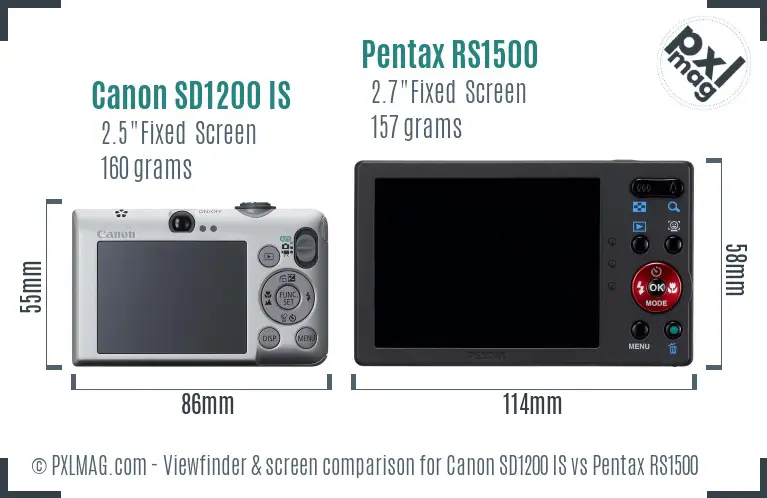 Canon SD1200 IS vs Pentax RS1500 Screen and Viewfinder comparison