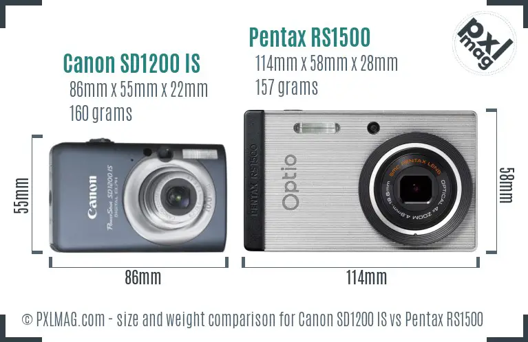 Canon SD1200 IS vs Pentax RS1500 size comparison