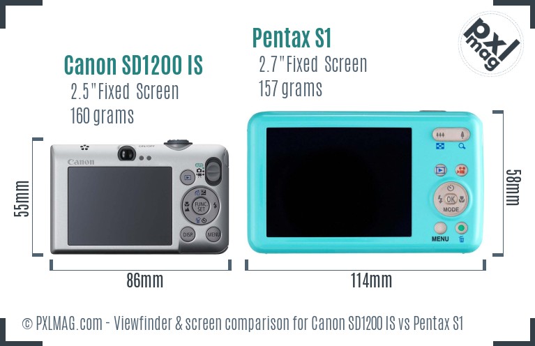 Canon SD1200 IS vs Pentax S1 Screen and Viewfinder comparison