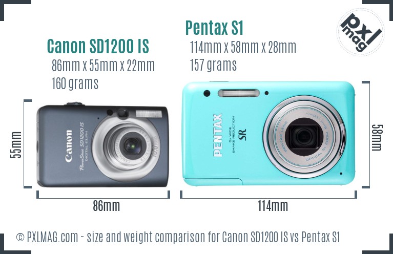 Canon SD1200 IS vs Pentax S1 size comparison