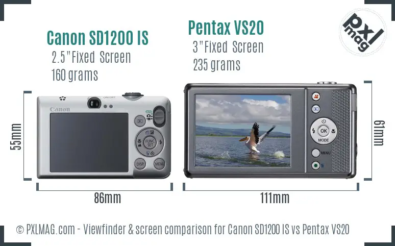 Canon SD1200 IS vs Pentax VS20 Screen and Viewfinder comparison