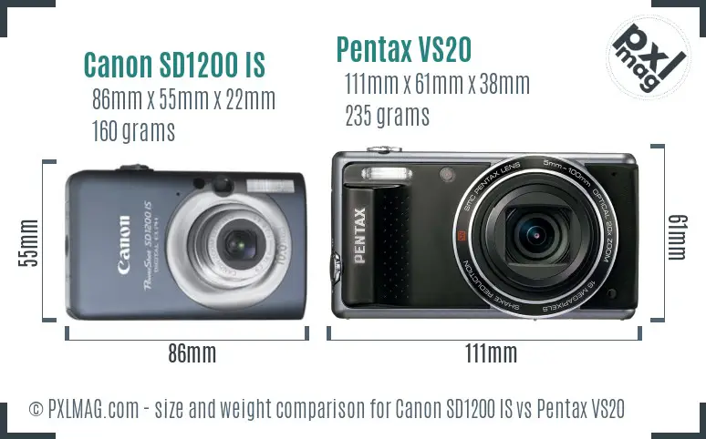 Canon SD1200 IS vs Pentax VS20 size comparison