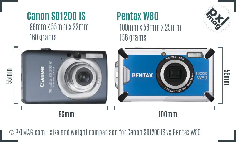 Canon SD1200 IS vs Pentax W80 size comparison Canon SD1200 IS vs Pentax W80 size comparison