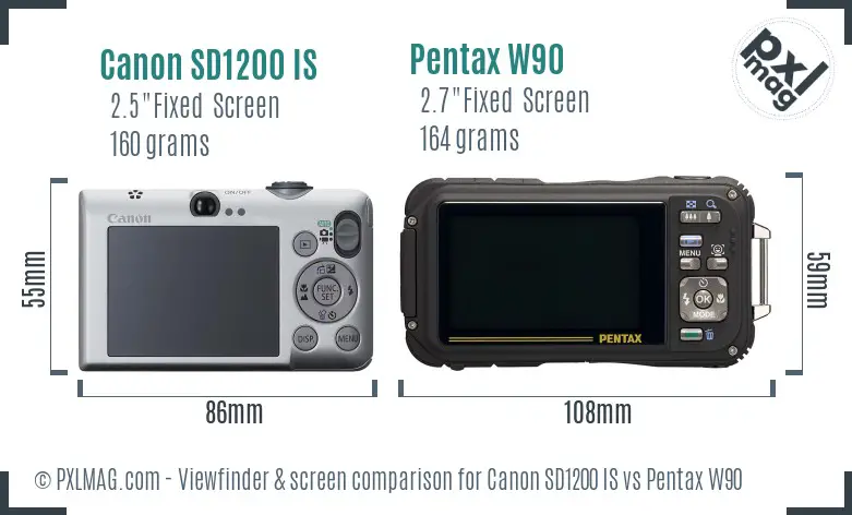 Canon SD1200 IS vs Pentax W90 Screen and Viewfinder comparison
