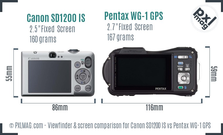 Canon SD1200 IS vs Pentax WG-1 GPS Screen and Viewfinder comparison