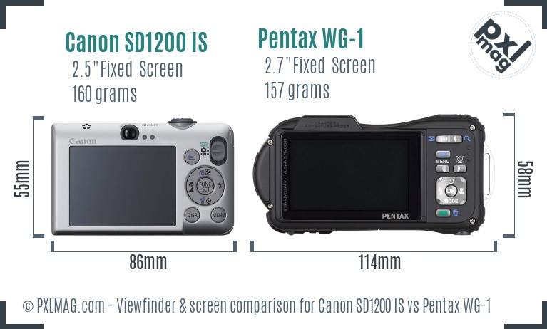 Canon SD1200 IS vs Pentax WG-1 Screen and Viewfinder comparison