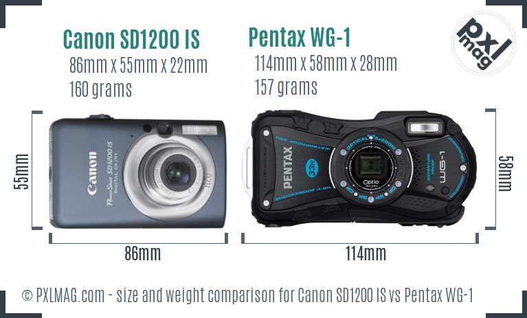 Canon SD1200 IS vs Pentax WG-1 size comparison Canon SD1200 IS vs Pentax WG-1 size comparison