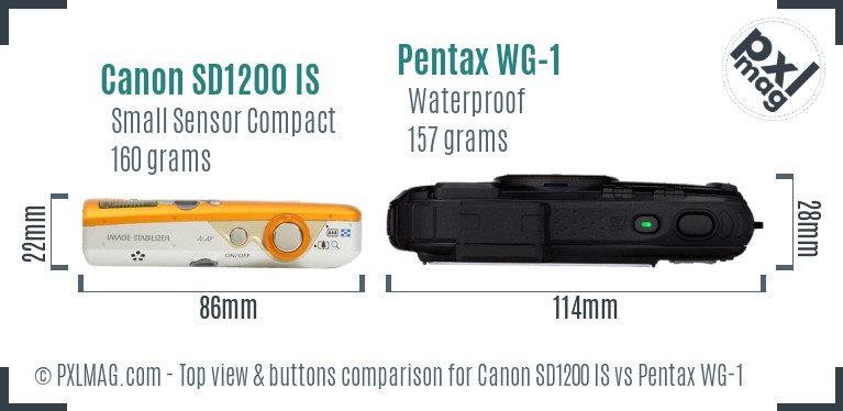 Canon SD1200 IS vs Pentax WG-1 top view buttons comparison