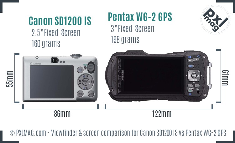 Canon SD1200 IS vs Pentax WG-2 GPS Screen and Viewfinder comparison