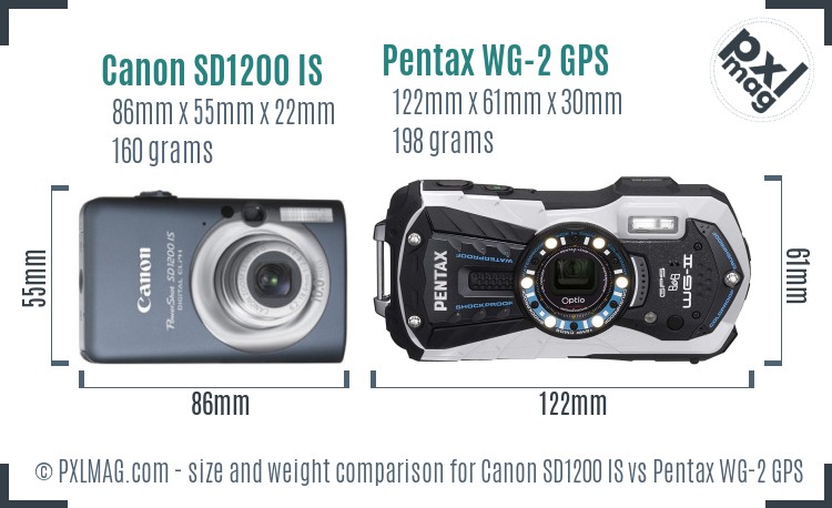 Canon SD1200 IS vs Pentax WG-2 GPS size comparison