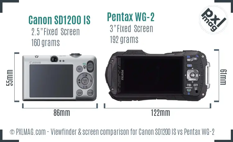 Canon SD1200 IS vs Pentax WG-2 Screen and Viewfinder comparison