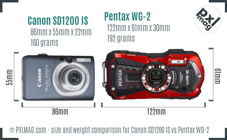 Canon SD1200 IS vs Pentax WG-2 size comparison