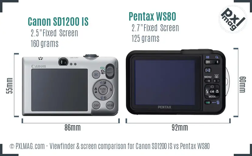 Canon SD1200 IS vs Pentax WS80 Screen and Viewfinder comparison