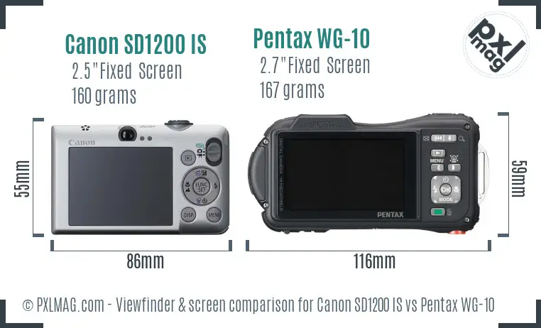 Canon SD1200 IS vs Pentax WG-10 Screen and Viewfinder comparison