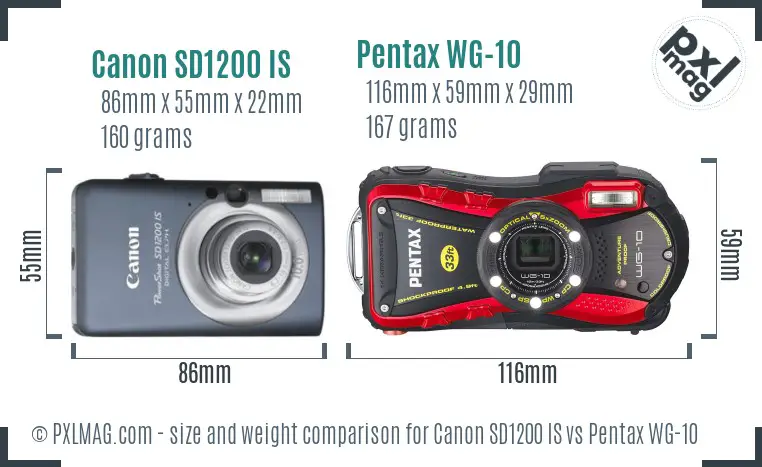 Canon SD1200 IS vs Pentax WG-10 size comparison