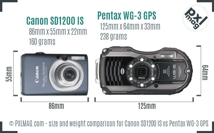 Canon SD1200 IS vs Pentax WG-3 GPS size comparison Canon SD1200 IS vs Pentax WG-3 GPS size comparison