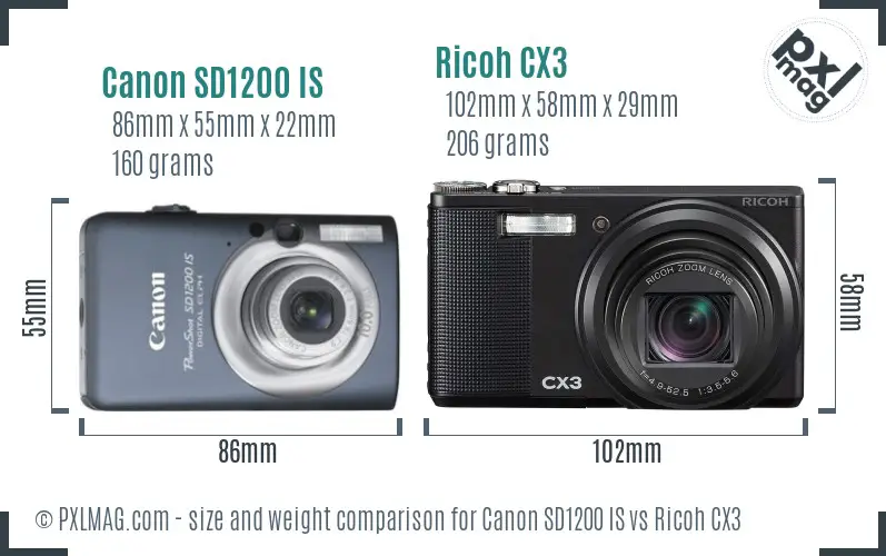 Canon SD1200 IS vs Ricoh CX3 size comparison Canon SD1200 IS vs Ricoh CX3 size comparison