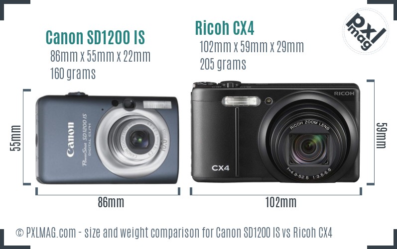 Canon SD1200 IS vs Ricoh CX4 size comparison