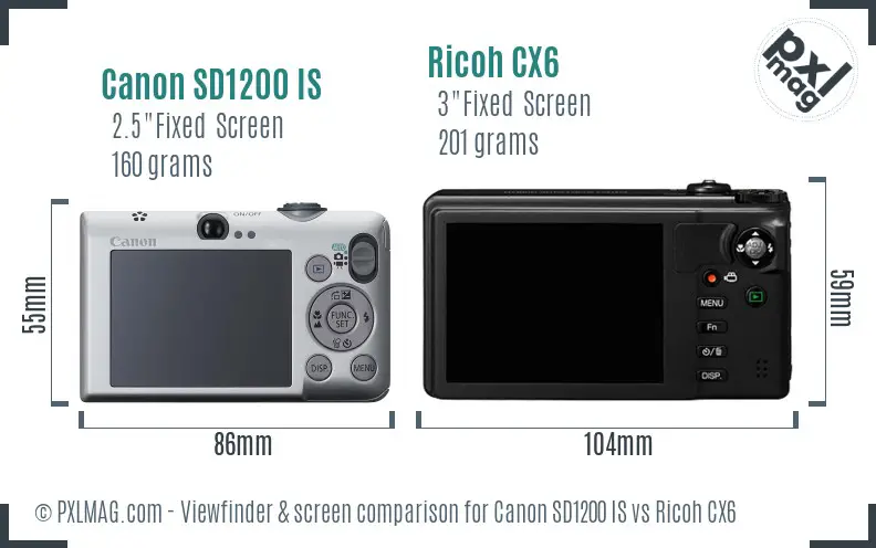 Canon SD1200 IS vs Ricoh CX6 Screen and Viewfinder comparison