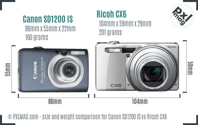 Canon SD1200 IS vs Ricoh CX6 size comparison